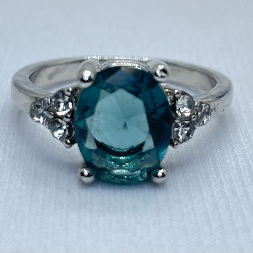 London Blue Cz Ring Oval Cubic Zirconia Silver Ring Statement Modern